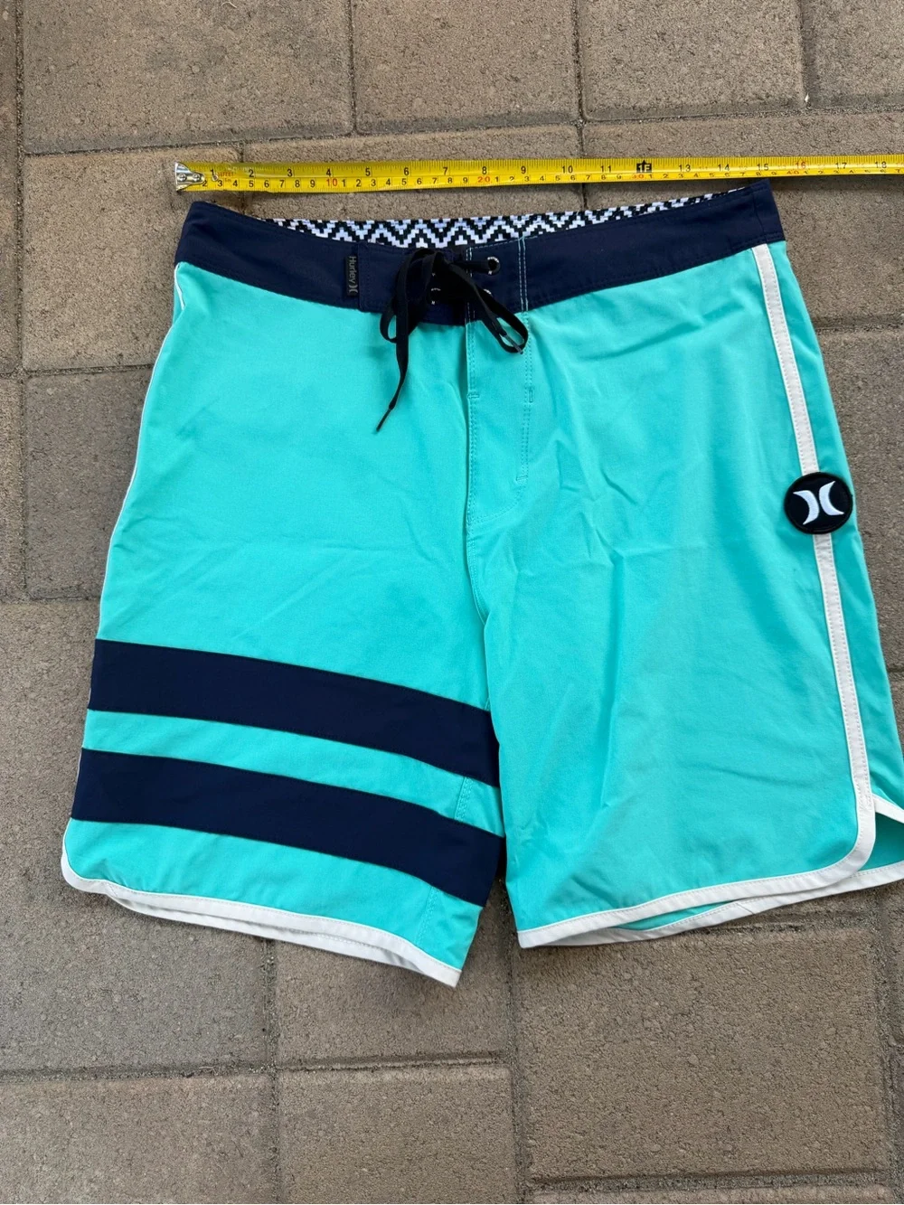 Hurley Men’s Teal Board Shorts with Navy Waistband and Stripes